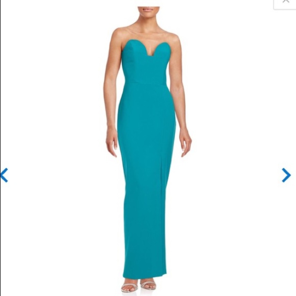 Nicole Miller Crepe Strapless Long Column Gown Teal - US 2